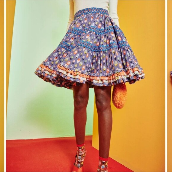 CeliaB Manatier Ruffled Tiered Embroidered Full Mini Skirt Large Multi Color - Picture 4 of 16